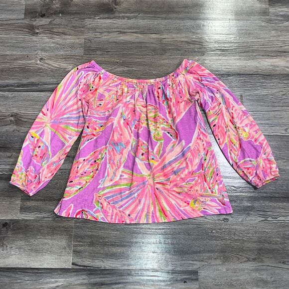 Lilly Pulitzer Pink Coral Vivid Floral Tunic Knit Shirt Top  Blouse Small - Picture 2 of 5